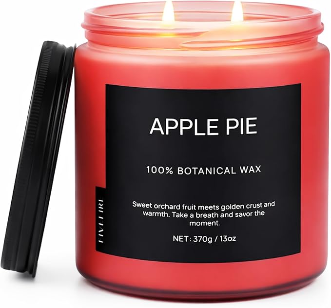 Apple Pie Home Scented Candles, 13oz Organic Soy Wax, 76-Hour Clean Burning, Natural Candles Non Toxic, Warm & Sweet Gourmand Scent for Relaxation, Aromatherapy Housewarming Candle for Men Women