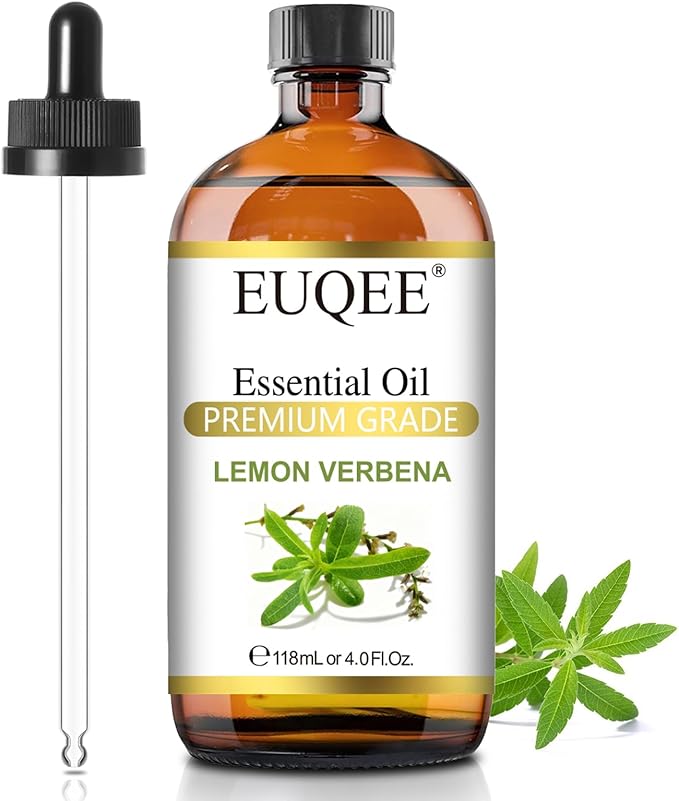 EUQEE Lemon Verbena Essential Oil 118ml - Natural Citrus Scent Oil for Diffuser, Skincare, Morning Rituals & Aromatherapy, Large Bottle with Dropper
