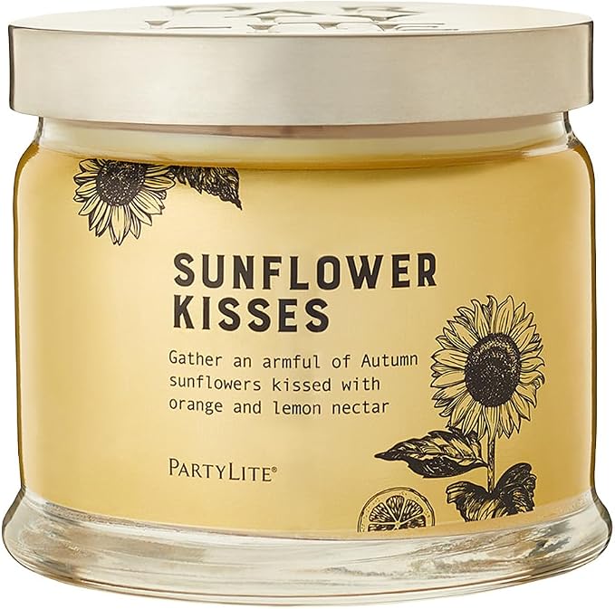 PartyLite 3-Wick Jar Candle, Highly Fragranced Clean Burning Glass Candle, 25-45 Hours Burn Time (Sunflower Kisses)