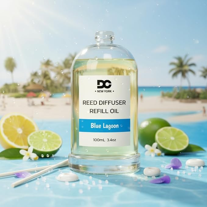 Daniella's Candles Blue Lagoon Reed Diffuser Refill Oil, 3.4oz/100ml, Premium Fragrance Oil, Home Fragrance, Oil for Reed Diffusers, Long Lasting