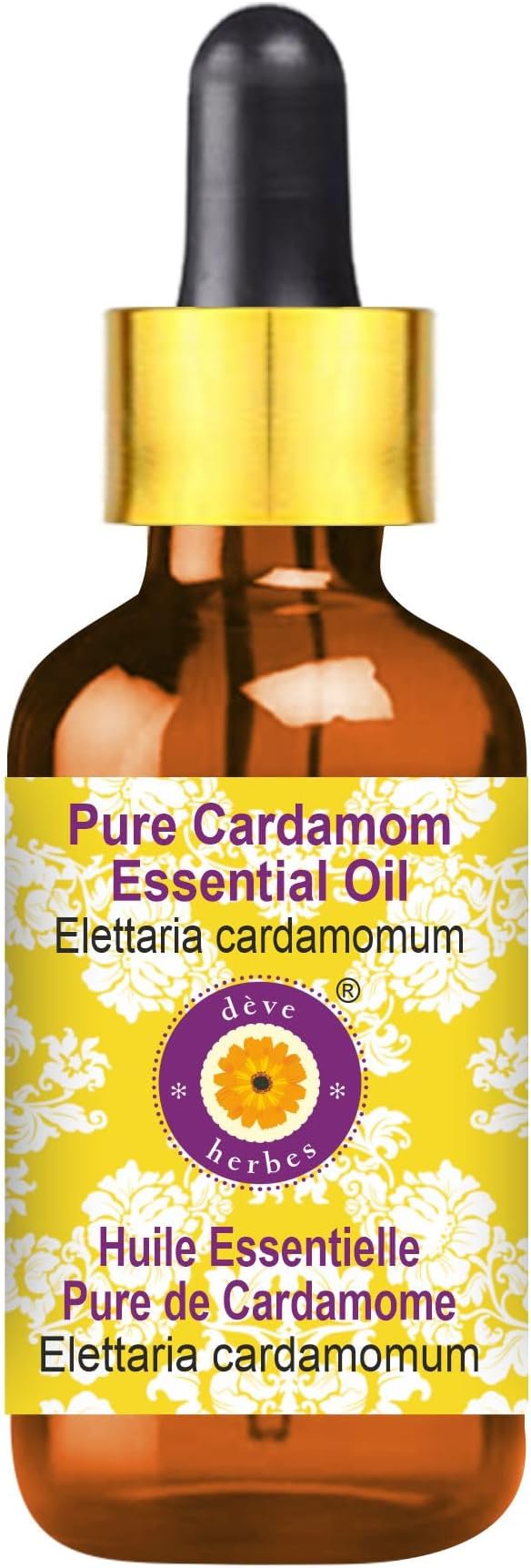 Deve Herbes Pure Cardamom Essential Oil (Elettaria cardamomum) with Glass Dropper Steam Distilled 30ml (1 oz)