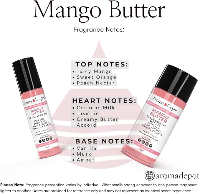 Aroma Depot Mango Butter Fragrance Oil 30ml Roll-On Bottle for Candle Making, Soap Making, Diffusers & DIY Crafts
