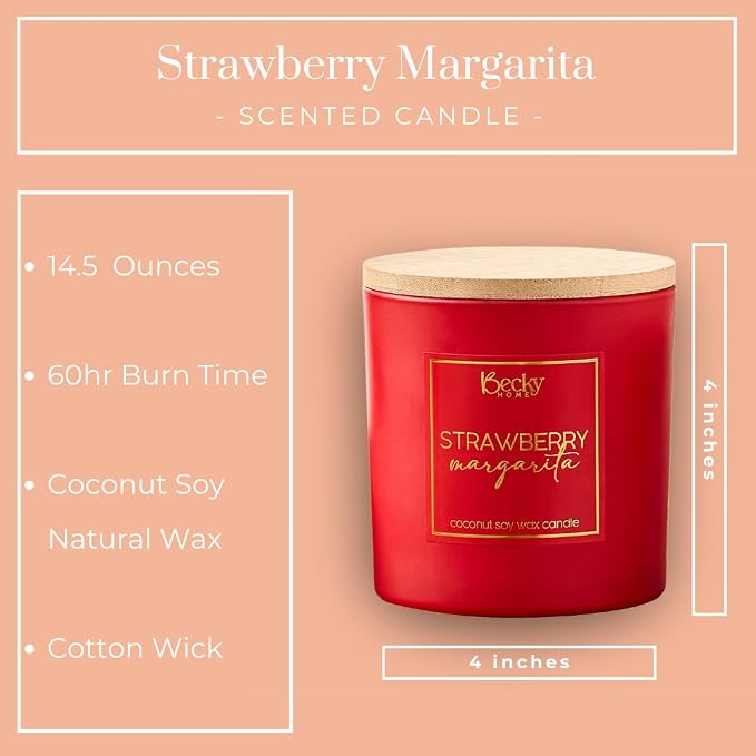 3 Wick Candle, 14.5oz Strawberry Margarita Scented Candle, 3 Wick Candles, Big Candles, Huge Candle, Three Wick Candle, Bath Candles, Candle 3 Wick, 3 Wick Candle Jars