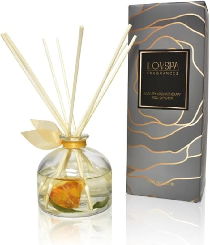 Reed Diffuser Set, Mandarin Lime & Basil Scented Oil Diffuser with Sticks, Home Fragrance Accessories for Bathroom Shelf Decor, Aroma Diffusers for Home or Office Desk, USA Made