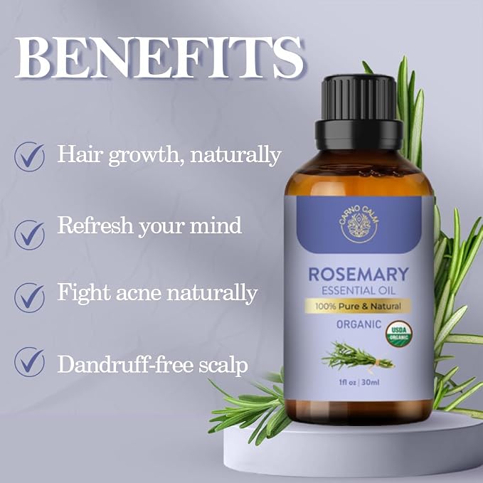 Organic Rosemary Essential Oil | USDA Certified Organic Rosemary Oil | for Hair & Skin | Perfect for Aromatherapy & Diffuser | 30 ML