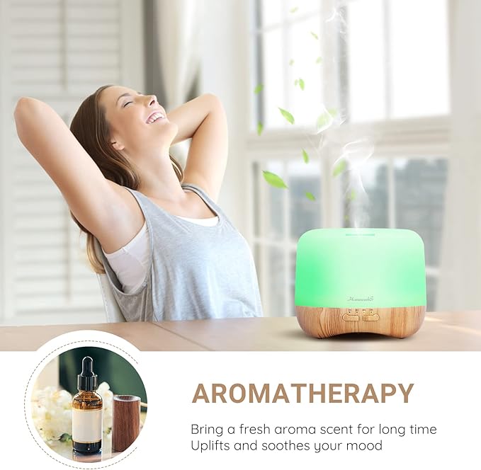 Aromatherapy Essential Oil Diffuser for Room: Colorful Aroma Air Humidifier with Adjustable Cool Mist Mode, Auto Off Ultrasonic Diffusers for Large Small Room Home Office 500ML