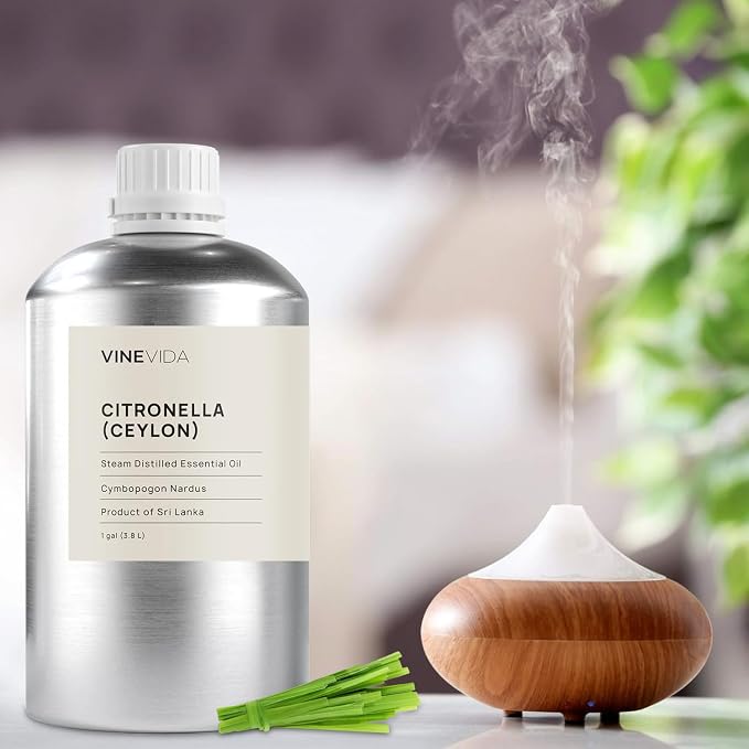 VINEVIDA Citronella Ceylon Essential Oil - Gallon Undiluted - Bulk Essential Oil for Soap Making, Safe for Skin, DIY Candle Scents, Candlemaking Scents - 8 lbs