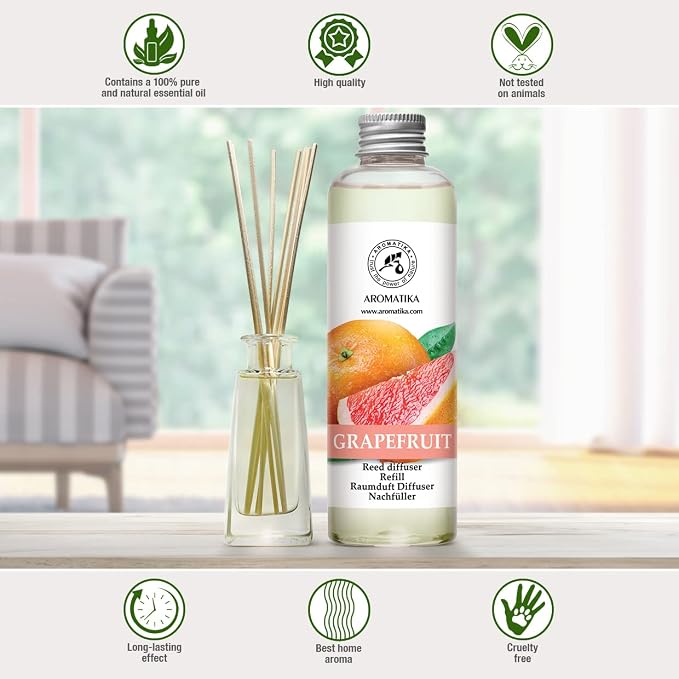 Reed Diffuser Oil Refill Grapefruit 6.8 Fl Oz (200ml) - Intensive & Long Fragrance for Room - Lasting Natural Room Scent - Refill for Office - Boutique - Restaurant - Aromatherapy