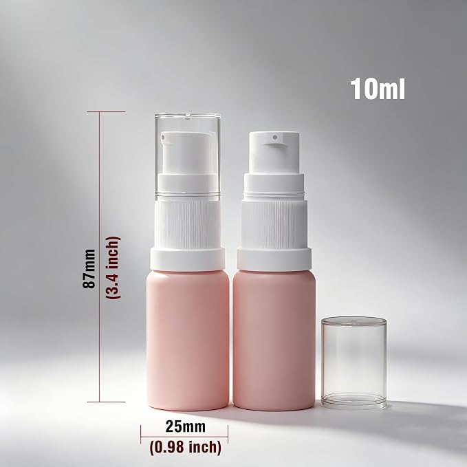 10ml Empty Glass Pump Bottle Dispenser 6 Pack,Pink Travel Refillable Bottles Dispenser for Lotion Cream Essential Oil Shampoo, Small Cosmetic Containers 1/3oz (10ml Pink 6pcs)