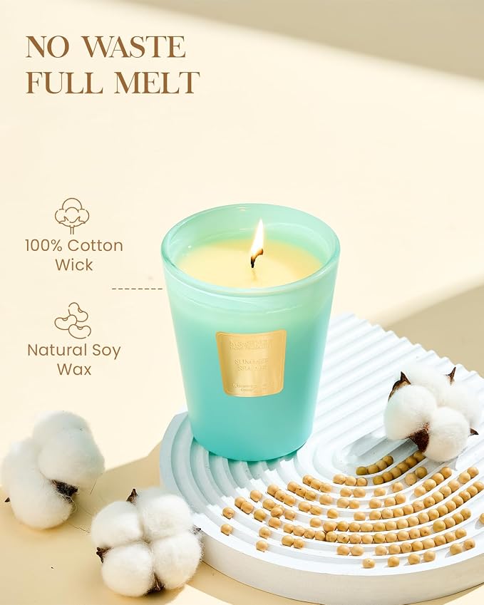M&SENSE Summer Sea Air Scented Candle Home Decor, Summer Natural Soy,14.1oz 60 Hours Long Lasting Slow Burning, Aromatherapy Candle for Stress Relief
