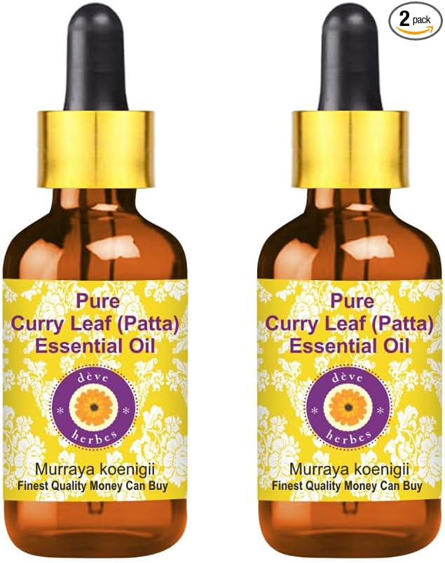 dève herbes Curry Leaf (Patta) Essential Oil (Murraya koenigii) with Glass Dropper Pure | Non-Sticky | Non-Greasy | Lightweight | Men & Women | All Skin Types | Steam Distilled 10ml X 2 (0.67 oz)