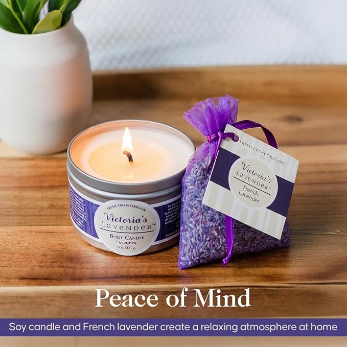 Victoria's Lavender Luxury Spa Gift Basket for Women, Neck Wrap, Body Mist, Body Lotion, Lip Balm, Soy Candle, Lavender Face Cream & Sachet, Birthday Gifts