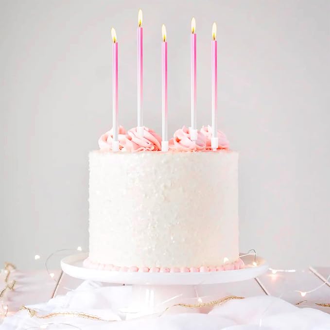 24-Count Gradient Pink Birthday Candles, 5.5" Long Thin Cake Candles for Birthday Party, Wedding, Celebration, Cake Cupcake Decorations
