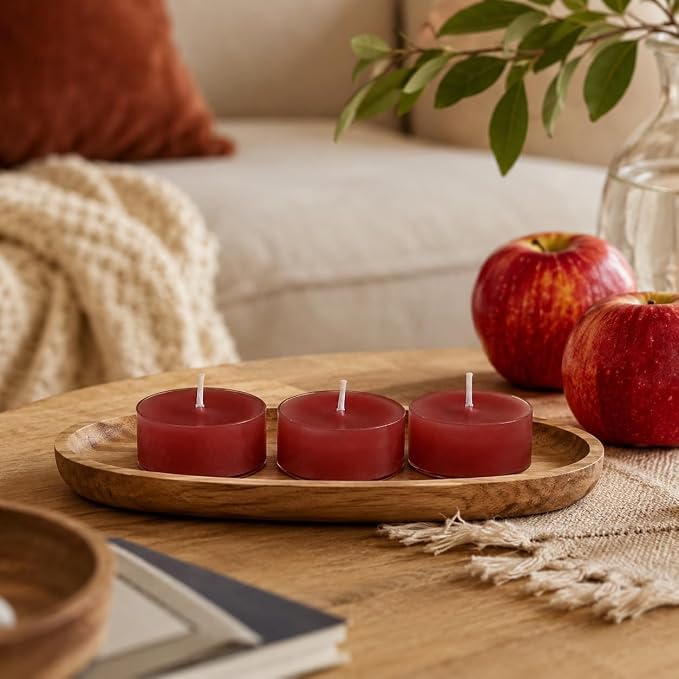 Apple Scented Tealight Candles, Red Scent Tea Lights Candles Clear Cup, 24 Pack Colored Tealights Candle, 6 Hour Burn Time Tea Candles for Party, Christmas, Halloween Decor
