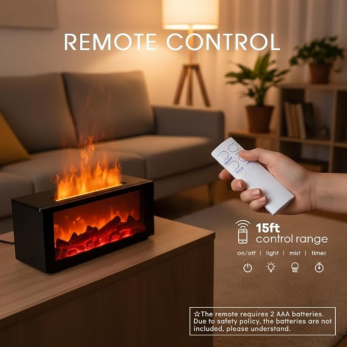 Essential Oil Diffuser,Fireplace Diffusers with 3 Essential Oils Set,Color Flame Aroma Diffuser with Remote Control,300ml Small Humidifier for Home Room Decor Gift for Women (Black)