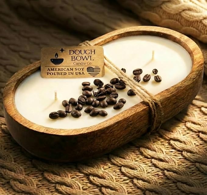 Dough Bowl Candle Co. Coffee Candle - 10x6 Large Aromatherapy Gifts for Men, and Women 100% Soy Candles, Coffee Vanilla Scented Gifts for Him and Her, 3 Wick 40H Decorative Odor Eliminating Decor