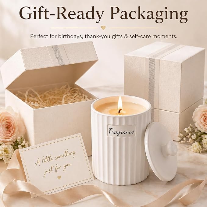 Viyffo 6.35oz Scented Candle - Lavender & Eucalyptus, Small Non Toxic Soy Candles, 30-40 Hours Long Lasting, Matte White Ceramic Jar, Luxury Home Fragrance, Elegant Room Decor & Premium Birthday Gift
