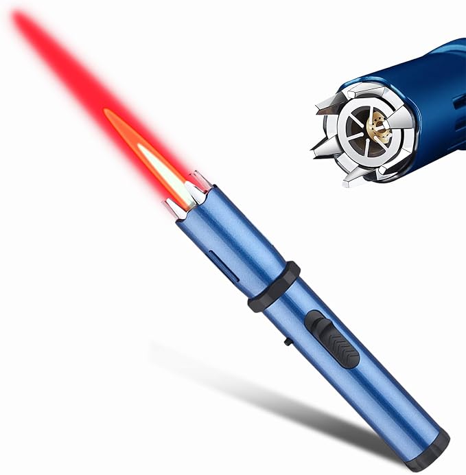 Torch Lighter, Jet Flame Butane Lighter with Safety Lock, Windproof Adjustable Flame Refillable Butanes Cool Lighters for BBQ, Stove, Candle, Kitchen Cooker, Hobs, Men Gifts (Without Butane Gas)-Blue