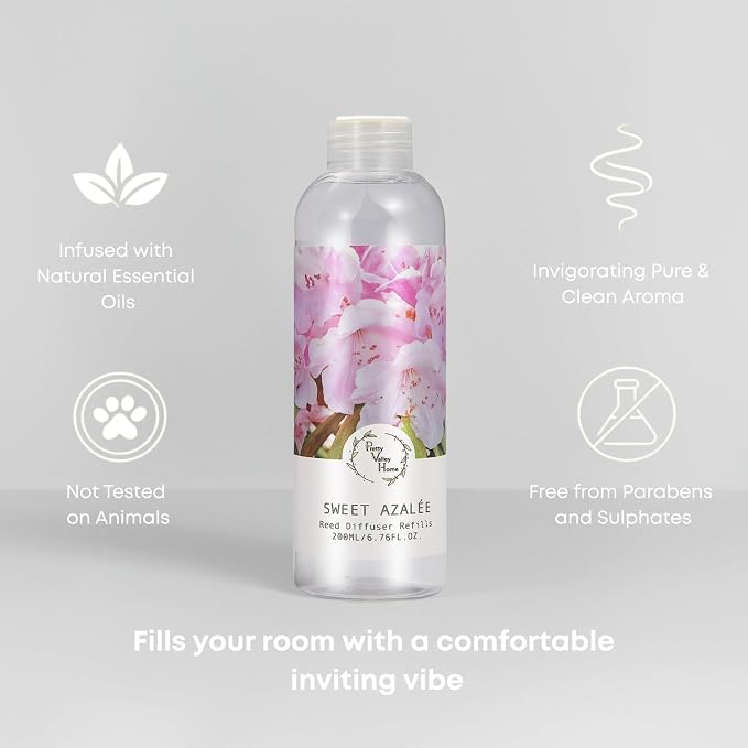 Reed Diffuser Refill, Sweet Azalee Reed Diffuser Oil Natural Scented Essential Oil Refill Home Fragrance for Bathroom, Bedroom, Office Decor 200ml (6.76oz)