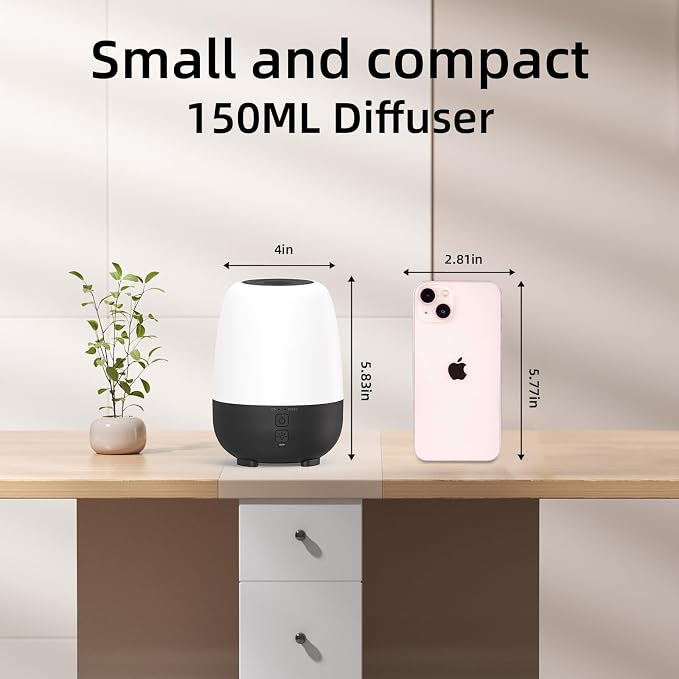 SPLITSKY 150ML Rechargeable Battery Powered Essential Oil Diffuser, 7-Hour Run time, 7-Color LED Lights, Cordless Portable Aromatherapy Diffuser for Home, Office, Travel (Black)