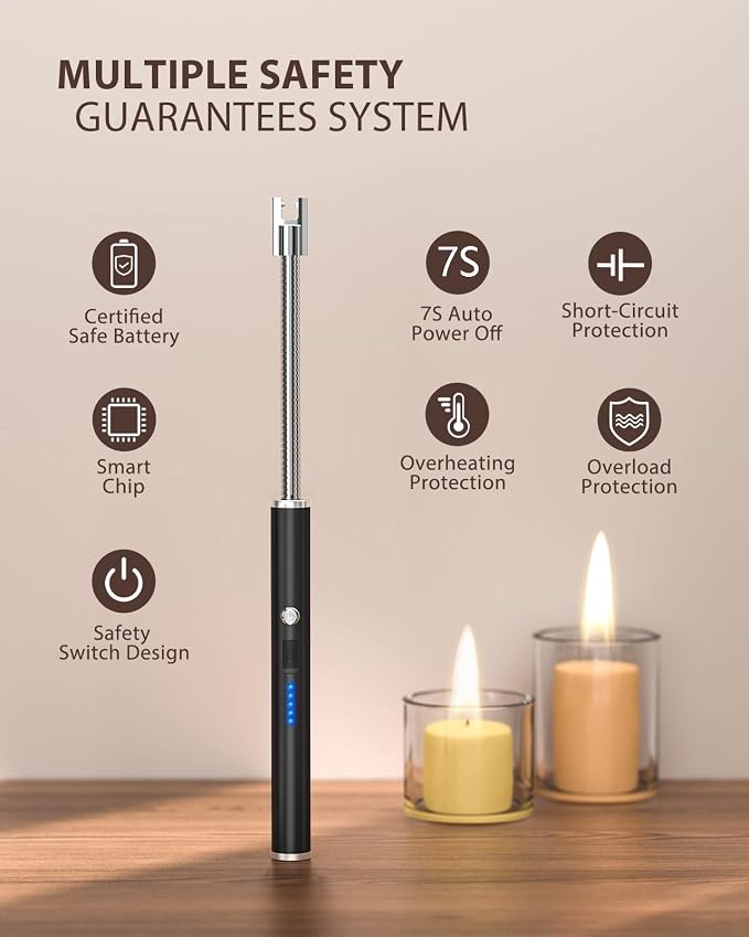 RONXS Electric Lighter - Rechargeable Type C with LED Display, Flexible Neck Plasma Arc Lighter for Fireworks, Gas Stove, BBQ
