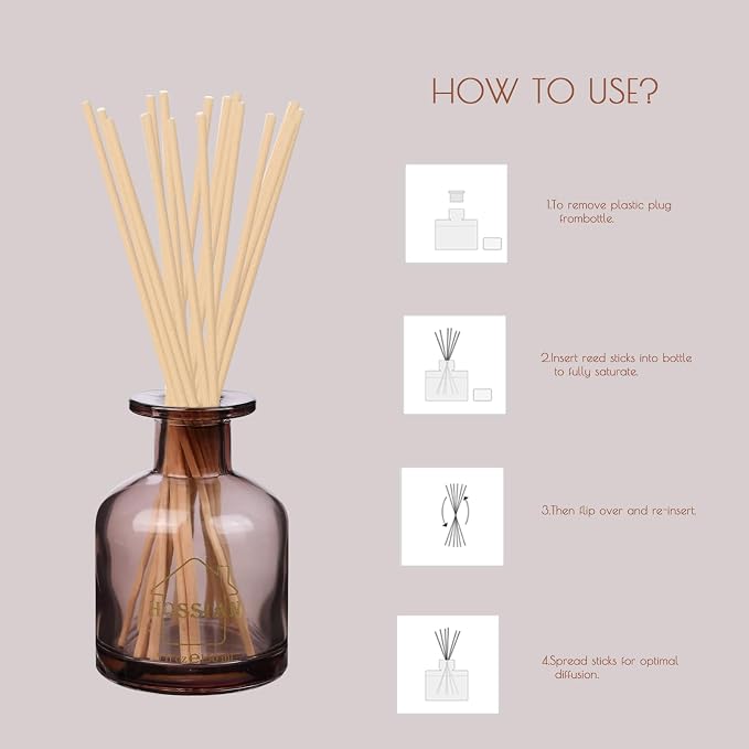 HOSSIAN 50PCS Fiber Reed Diffuser Sticks-10inch Natural Rattan Diffuser Reeds-Primary Color Reed Diffuser Refill