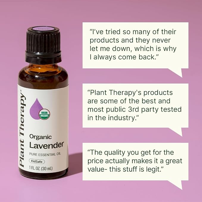 Plant Therapy Organic Lavender Essential Oil 100% Pure, USDA Certified Organic, Undiluted, Natural Aromatherapy for Diffusion & Topical Use, For Skin, Hair, Relaxation, Premium Therapeutic Grade 30 mL