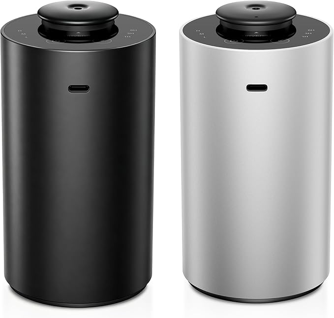 Waterless Essential Oil Diffuser for HomeAromatherapy Scent Diffusers with 3Countdown Timer Settings or Timer-Off, 3Mist Levels for Car Room Studio Office,Premium Metal Black and Silver 2 Pack
