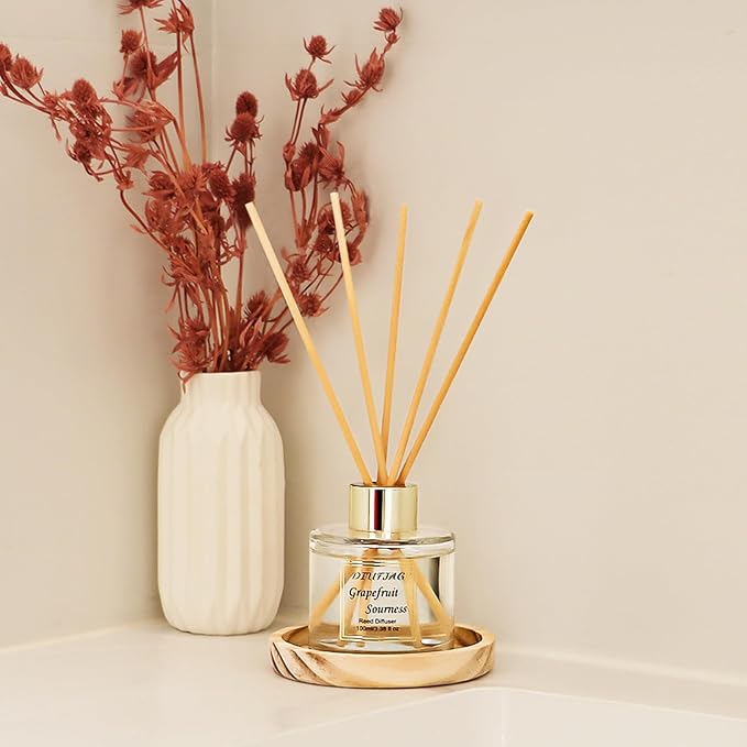 100ml Scent Diffuser with 6 Fiber Sticks, 3.5 oz Reed Diffuser Set Aromatherapy Fragrance Diffusers Air Fresheners for Home Bedroom Bathroom (Grapefruit)