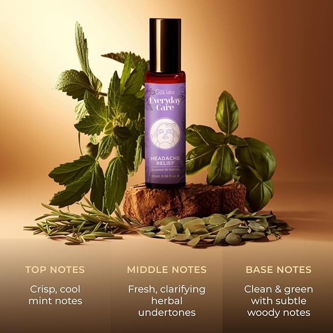 Gya Labs Headache Relief Essential Oil Roll On - 0.34 Fl Oz - Travel Size Roller for Camping, Skin, Aromatherapy Relief, Convenience