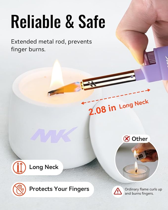 MK Candle Lighter, Butane Refillable Wind-Resistant Flame, 4-Pack for BBQ, Camping, Outdoor Use (Harmony-4PC)