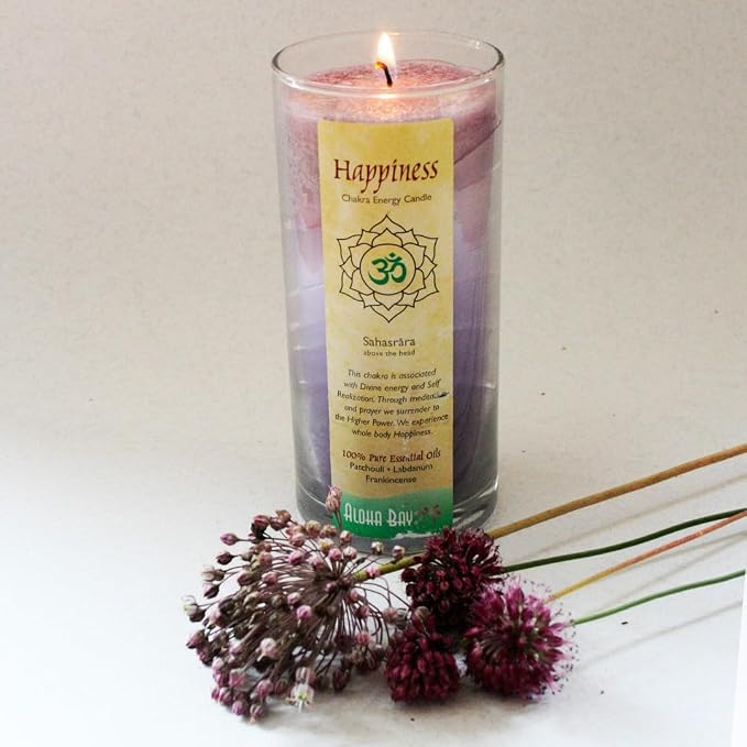 Premium Scented Candle Hand Made Chakra Energy Jar | 11 Oz Jar | Happiness, Sahasrara| Yoga, Prayer & Meditation Candle | Long Burn 60 Hours | Essent.Oils Patchouli, Labdanum, Frankincense | Aloha Bay
