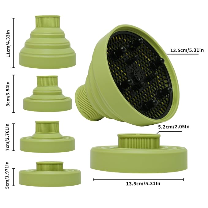 Universal Collapsible Hair Dryer Diffuser Attachment-Foldable Portable Travel and Easy Storage Hair Diffuser Fit Most Hair Dryers with Nozzle Diameter D-1.575Inch to 1.968 Inch (4-5cm)- Green