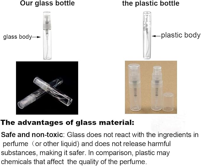 Elfenstall- 50pcs Mini 5ml Fine Mist Glass Refillable Perfume Empty Bottle Atomizer Pump Spray for Travel Party Glass Clean Cloth + Free 5PCS 3ML Dropper