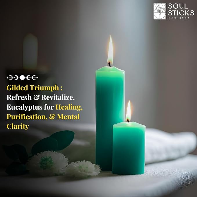 SOUL STICKS 4" Scented Ritual Candles Chime Taper Premium Candles 20 pcs for Rituals, Ceremonies, Meditation, Altar and Spells (Blue Green/Eucalyptus)