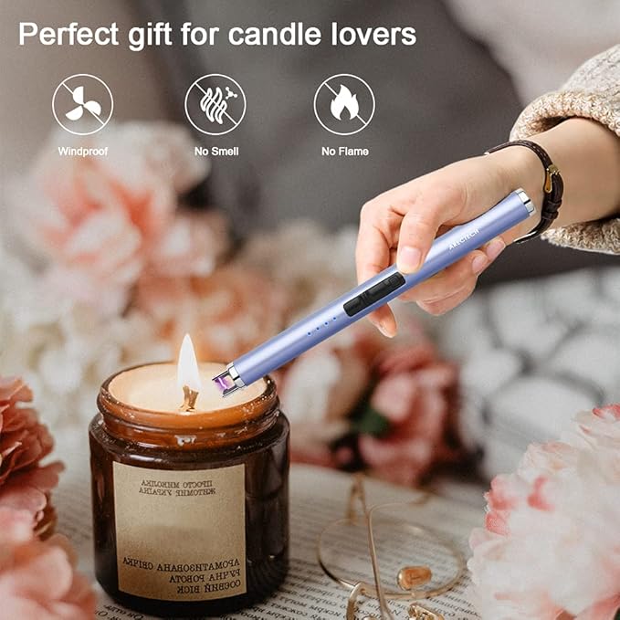 ARECTECH Rechargeable Electric Candle Lighter, Christmas Stocking Stuffers Gifts for Mom Men Wife, Arc Plasma Windproof Lighter for Candle Kitchen Birthday with Type-C Cable, Blue 2 Pack