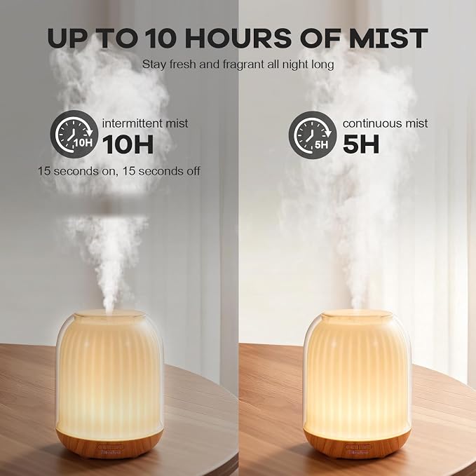 Essential Oil Diffuser with Night Lamp | 120ml USB Portable Aroma Diffuser with Wood-Grain Base & Glass-Look Cover | Humidifier with Lights | Small Humidifier for Bedroom, Office | Room Décor | Gift