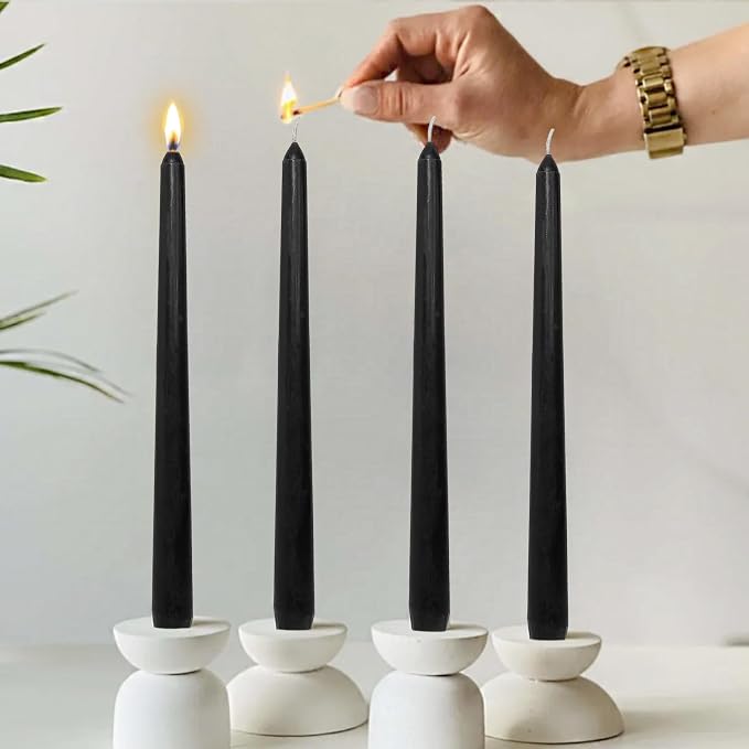 Candlesticks Long Taper Candle,Sandalwood Scented 10 Inches Black Candle Sticks Smokeless Tapered Candles for Home Décor Holiday Gifts