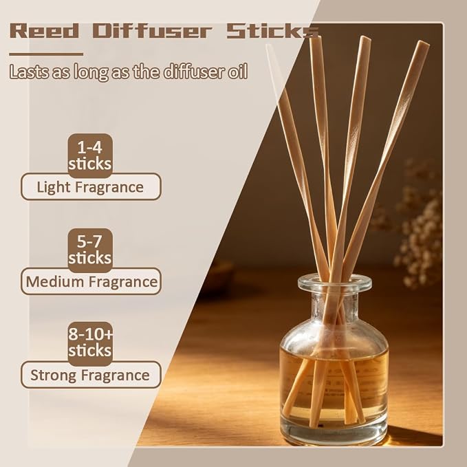 25PCS Volatile Sticks Reed Diffuser Sticks 7mm x 9.45 Inch Twisted, Natural Aroma Essential Oil Refill Replacement for Home Fragrance, Artistic Shape for Larger Air Contact
