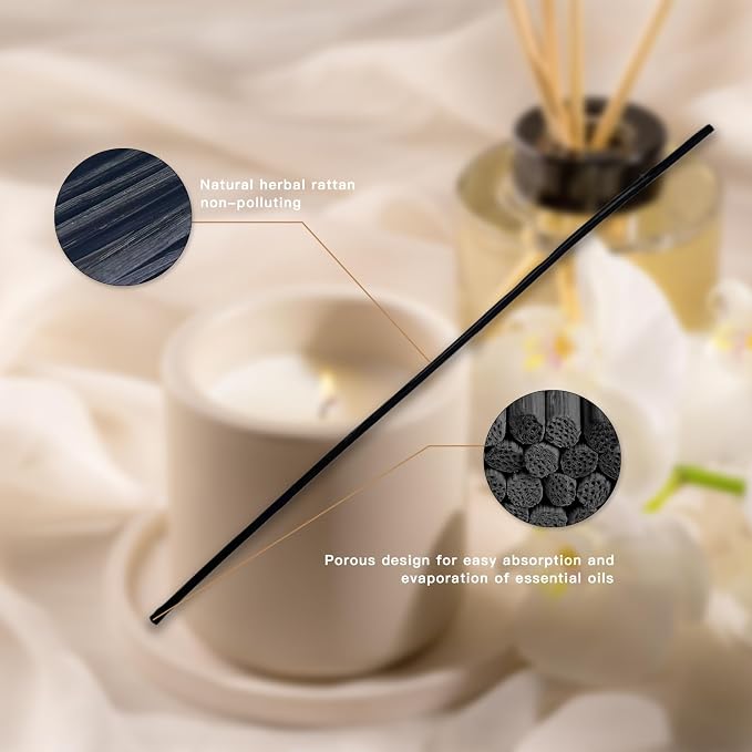 15PCS Natural Reed Diffuser Sticks - Strong Scent for Large Rooms, Bathroom & Bedroom. Ideal Housewarming Gift, Coffee Table Decor, Black+True