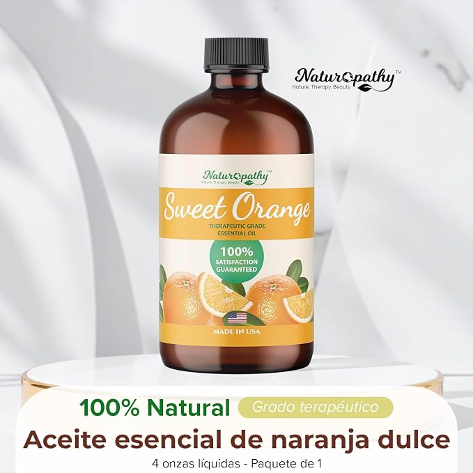 Naturopathy Sweet Orange Essential Oil Therapeutic Grade Premium Quality Oil with Glass Dropper - Huge 4 fl. Oz - Perfect for Aromatherapy and Relaxation