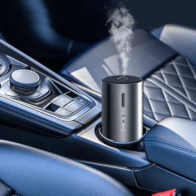 Car Essential Oil Diffuser -Blue Cologne Scent, USB Mini Aromatherapy Air Freshener with Vent Clip, Hanging Strap & 3M Pad, Portable Auto Diffuser for Car/Home/Office, Quiet & Waterless