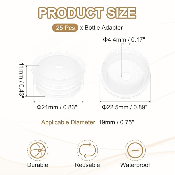 PATIKIL Bottle Adapter 0.75"/19mm Press in Plugs Clear 25Pcs, 0.17" Hole | for Oral Dispenser Liquid Oil Plastic Glass Bottles Stopper