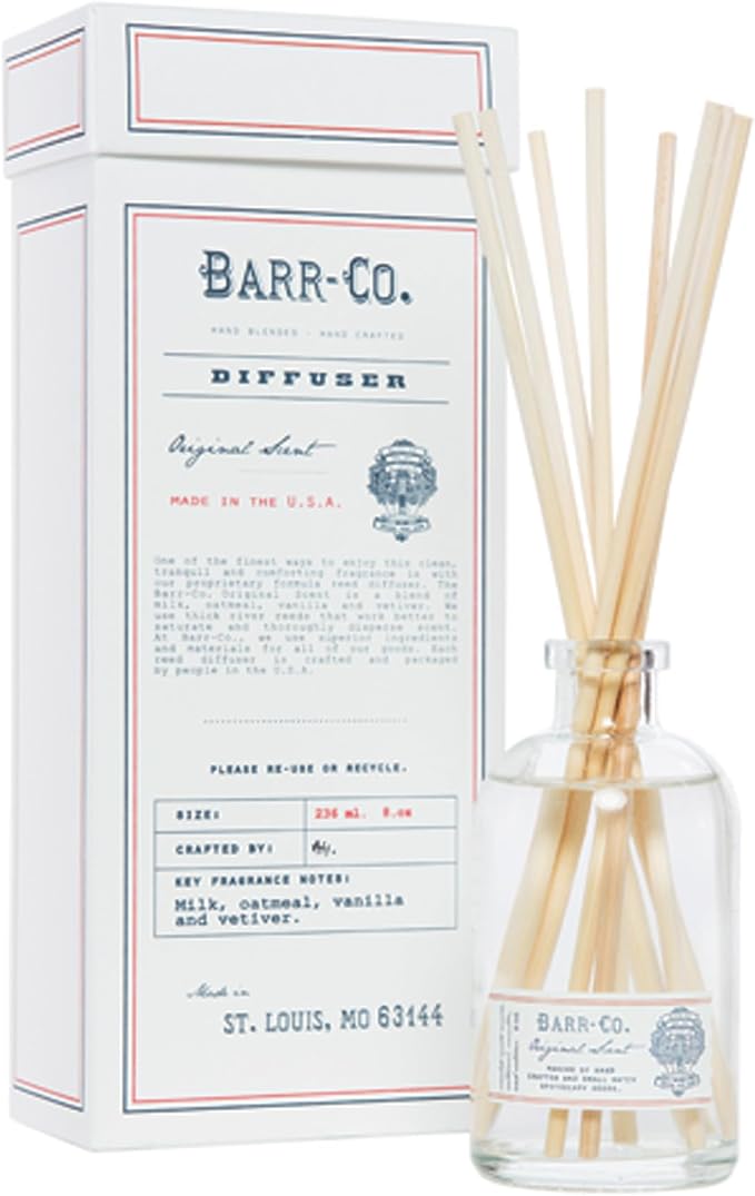 Barr-Co. Original Scent Reed Diffuser Kit, Tranquil Milky Scent with Oat, Vanilla & Vetiver, Reed Diffuser for Home, Long Lasting Aroma Diffuser, Refillable, 8 fl oz