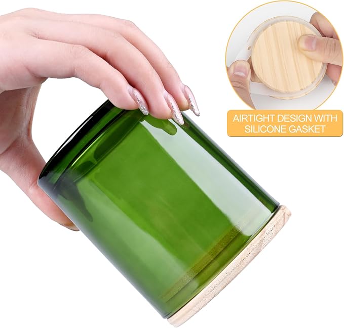 SHOWIN 10 OZ Thick Candle Jars for Making Candles 15 Pcs, Empty Jars with Wood Lids for Candle Making, Sample Container, Clear Green