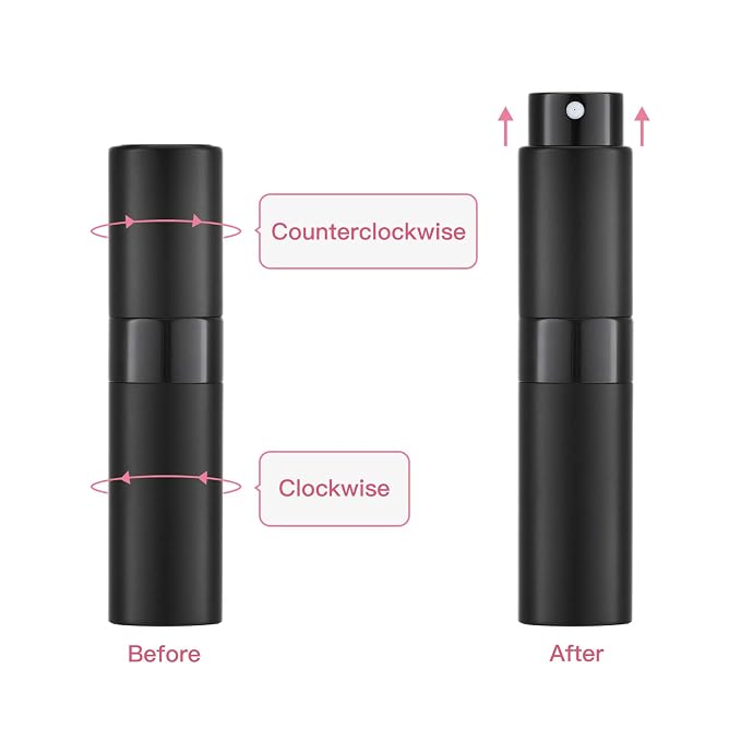 Tekson 8ml Travel Perfume Atomizer Refillable, Mini Cologne Spray Bottle Empty, Small Aftershave Portable Sprayer for Liquid Dispenser (Black)