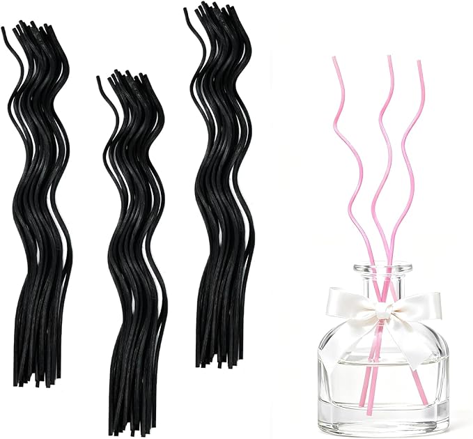 Featuman 60 Pcs Wavy Rattan Reed Diffuser Sticks, 11 Inch Reed Diffuser Replacement Sticks for Aroma Fragrance Essential Oil, Room Decor (Black)