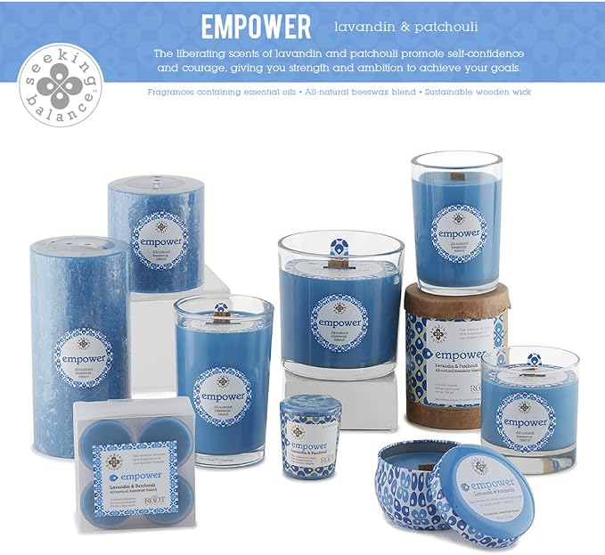 Root Candles Seeking Balance Wood Wick Spa Candle Aromatherapy Candles, 6.5-Ounce, Empower: Lavandin & Patchouli