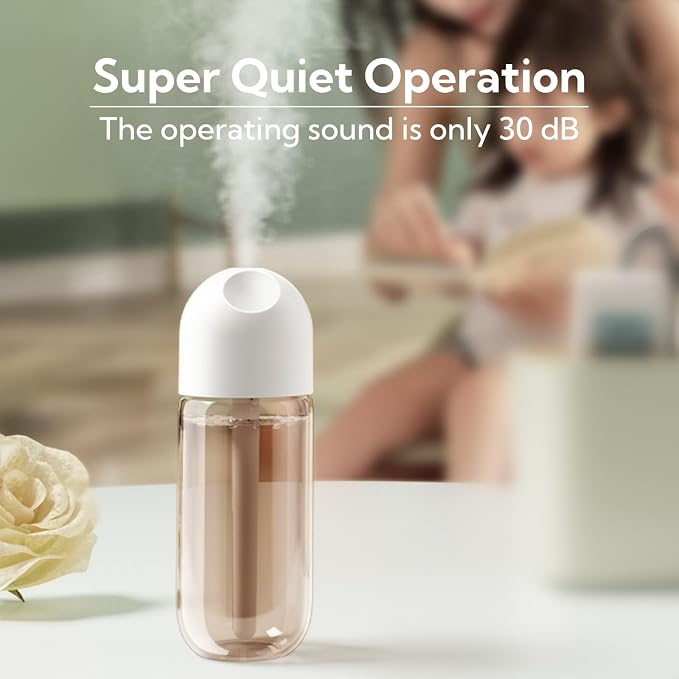 Portable Small Humidifier Dual Nozzle - Large Cool Mist Humidifiers Double Spray Ports, Water Shortage Protection, Ultra-Quiet, Mini Humidifier for Bedroom Plants Office Car Travel (P05)