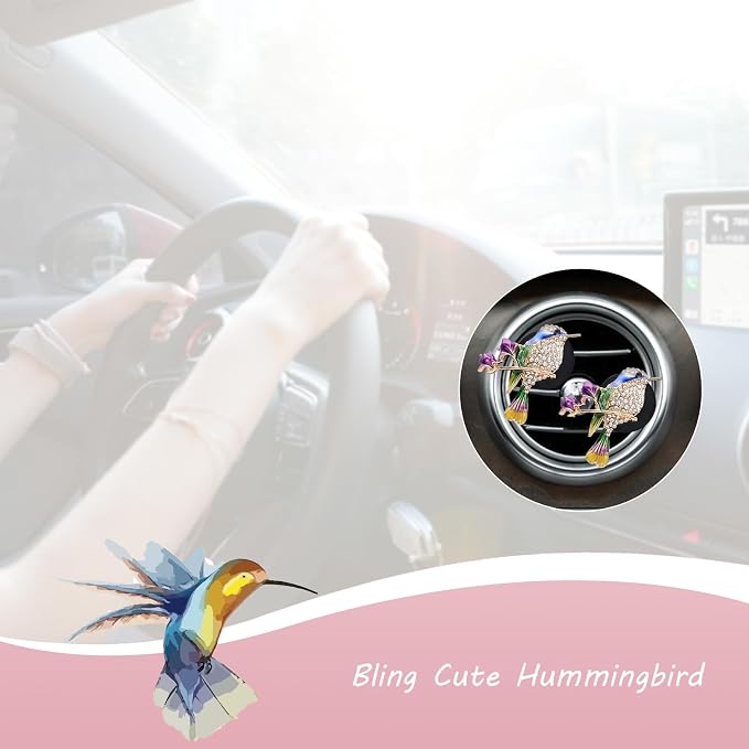 ORIESSE Hummingbird Air Vent Clips Car Fresheners,2pcs Bling Cute Bird Diffuser for Car Decor,Blue Accessories for Women